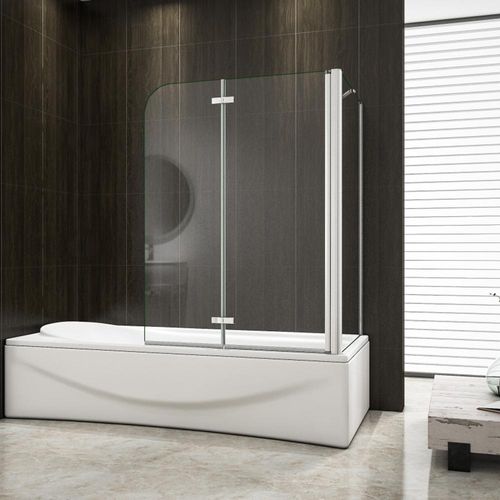 Badewannenaufsatz Faltwand 100x140cm Duschabtrennung Duschwand für Badewanne 2-teilig mit 80x140cm Seitewand