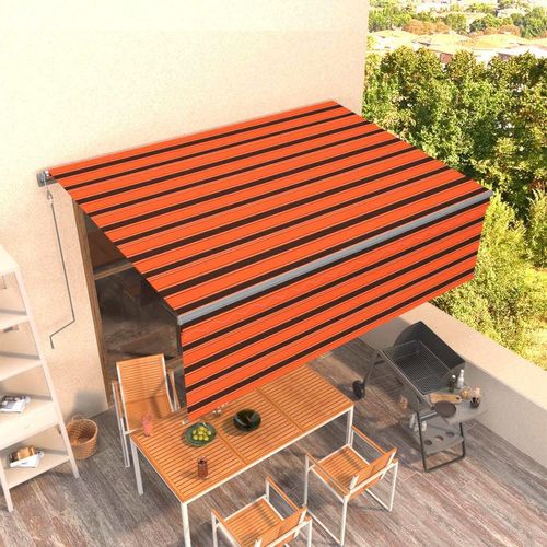 Markise Automatisch Einziehbar mit Volant 4,5x3m Orange & Braun