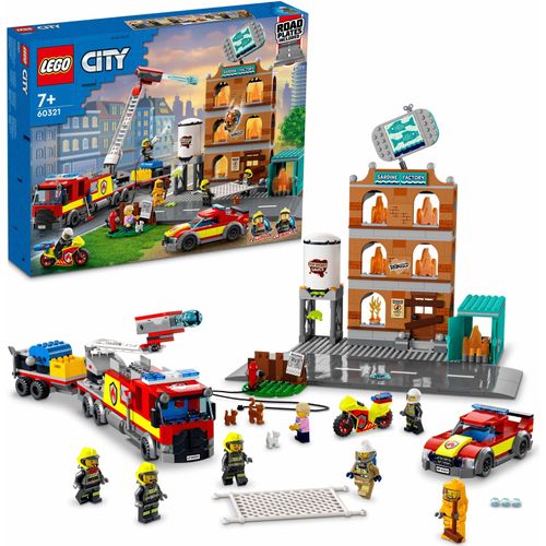 LEGO 60321 City Feuerwehreinsatz mit Löschtruppe, Feuerwehr-Spielzeug mit Feuerwehrauto und Minifiguren für Jungen und Mädchen ab 7 Jahren