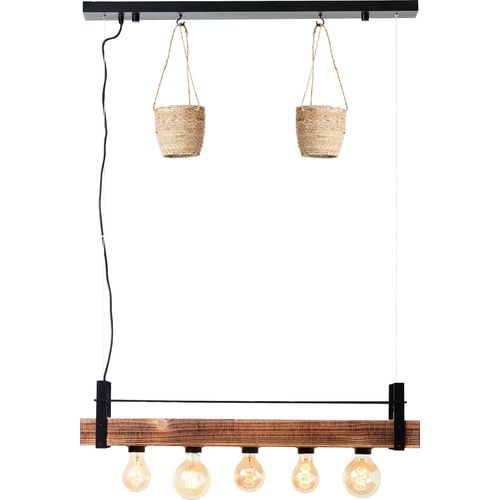 BRILLIANT Bankwood Pendelleuchte 5flg schwarz/holzfarbend 99541/76