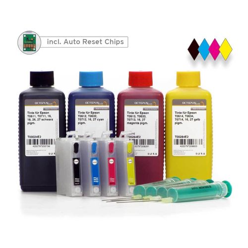 Fill In Druckerpatronen für Epson 27 mit Auto-Reset-Chips und 4x Tinte