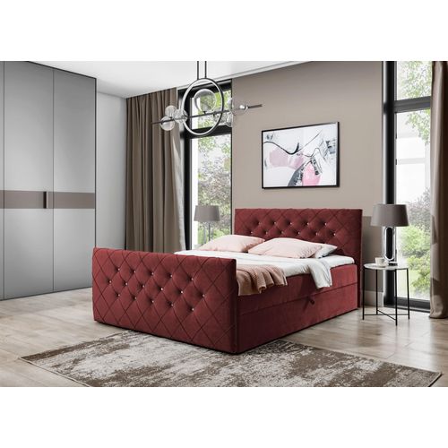 Boxspringbett Schlafzimmerbett EIVOR 140x200cm Bordeaux inkl.Bettkasten