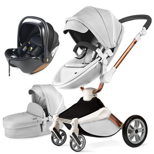 Hot Mom 360 Drehbar Kinderwagen Kombikinderwagen in Grau mit Babywanne/Sportwagen/Auto-Babyschale versandet im Paket Nr.2.