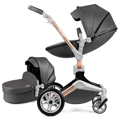 Hot Mom 360 Drehbar Kinderwagen 2in1 Kombikinderwagen mit 360° Drehfunktion in DUNKELGRAU, nicht schwarz, inkl. Babywanne/Sportwagen/megaZubehör, 2025