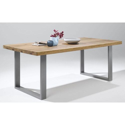Esstisch 160x100cm Eiche durchg. Lamelle U-Gestell Edelstahlfarben
