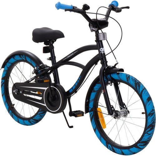 Actionbikes Kinderfahrrad Cruiser 18 Zoll | Kinder Fahrrad - V-Brake Bremsen - Kettenschutz - Fahrradständer - 5-8 Jahre (Schwarz/Blau)
