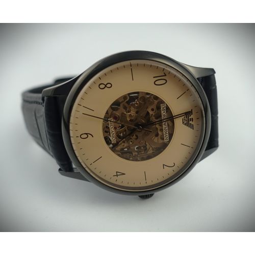 Emporio Armani Automatik Uhr 41mm Schwarz Roségold Leder Ref. AR1923
