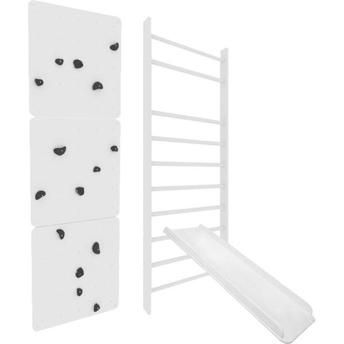 Sprossenwand aus Holz für Kinder + Kletterwand Indoor mit Griffe + Rutsche | Klettergerüst Kinderzimmer