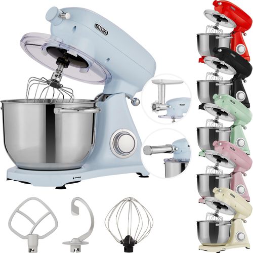 AREBOS Retro Küchenmaschine 1800W, Küchenmaschinen, Knetmaschine mit 6L Edelstahl-Rührschüssel, Geräuscharm, 6 Geschwindigkeiten, Blau