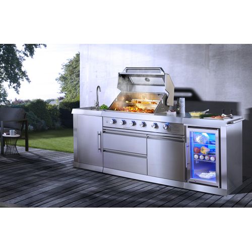 BUSCHBECK Outdoorküche Oxford, aus Edelstahl, B245 x T60 x H119 cm, Gasgrill mit Infrarot-Heckbrenner und Sizzle-Zone