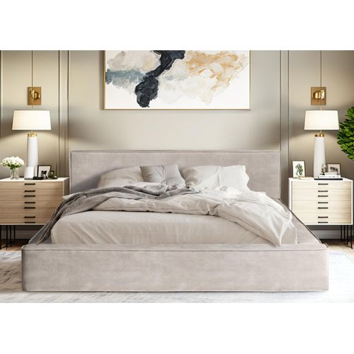 QUARTO Das Doppelbett ALMA 140/200 Macau/Sand Designerbett mit Bettkasten & Lattenrost (beige)