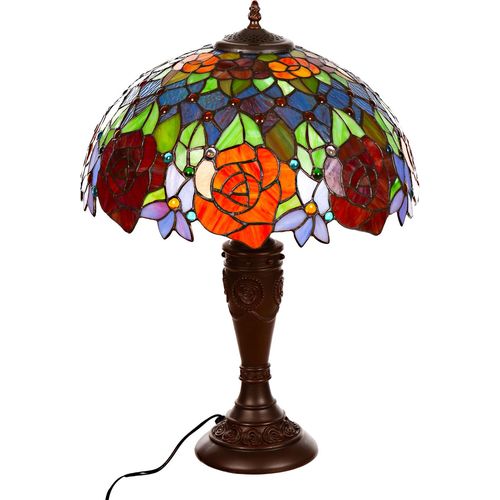 Lampe im Tiffany-Stil 16 Zoll Libelle Tiere Rose Dekorationslampe Tischlampe, Farbe:Tiff 190 Blume rot