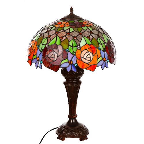 Lampe im Tiffany-Stil 16 Zoll Libelle Tiere Rose Dekorationslampe Tischlampe, Farbe:Tiff 187 Blume bunt