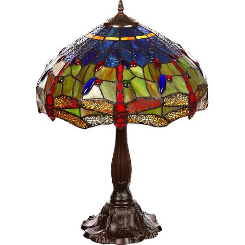 Lampe im Tiffany-Stil 16 Zoll Libelle Tiere Rose Dekorationslampe Tischlampe, Farbe:Tiff 195 Libelle rot
