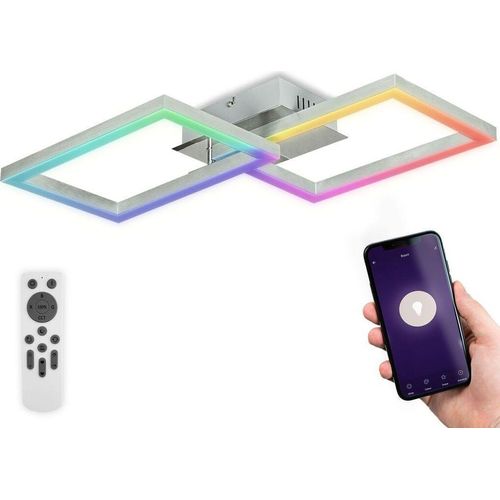 Deckenlampe 50x38 cm - 30W, 3300, LED, dimmbar, Fernbedienung, CCT, RGB, silberfarbig