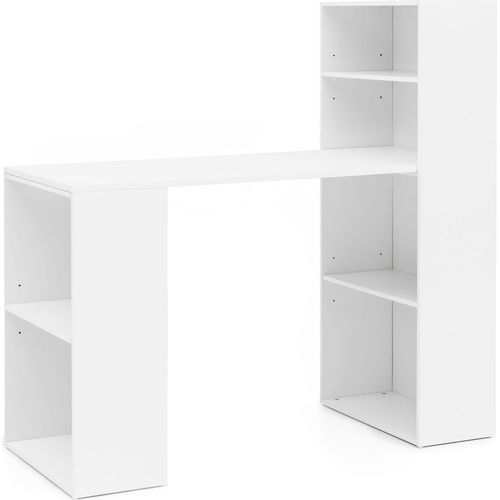 Schreibtisch mit Regal „BRENTA“: Spanplatte, variable Regalhöhen. Weiß, 120x53x120 cm | Kadima Design