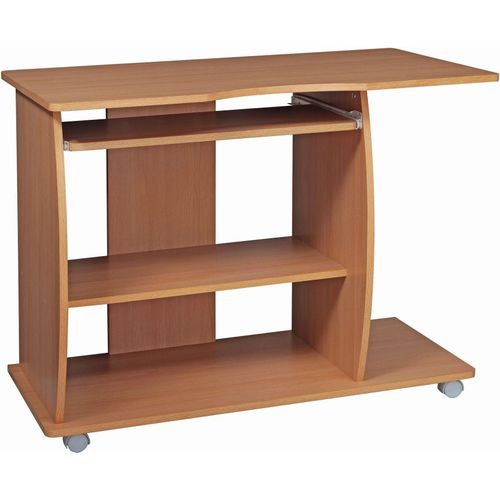 Computertisch GRASSE rollbar Buche 90 x 71 x 50 cm mit Tastaturauszug | Laptop Tisch auf feststellbaren Rollen | PC-Tisch mit Drucker-Ablage platzsparend | Schreibtisch für kleine Räume