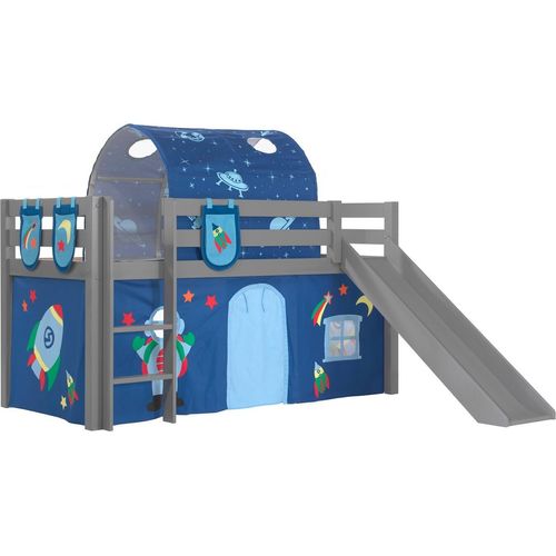 Spielbett mit Rutsche und Textilset Pino Kiefer Grau