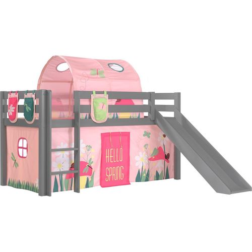 Spielbett mit Rutsche und Textilset Pino Kiefer Grau