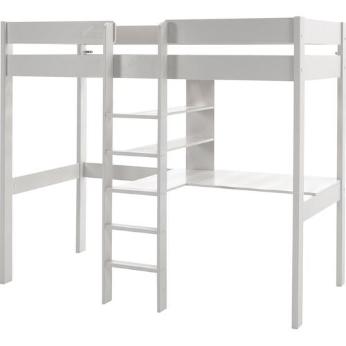 Hochbett mit Schreibplatte Pino Kiefer Weiß