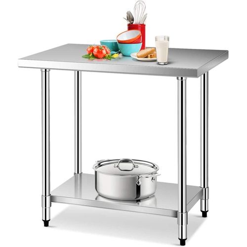 Arbeitstisch Edelstahl, Küchentisch mit höhenverstellbarer Ablage & verstellbaren Füßen, Edelstahltisch mit Rollen, 250 kg belastbar, 91,5 x 61 x 90 cm, für Küche Bar Restaurant