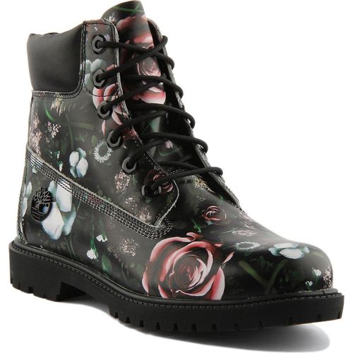 Timberland Heritage Frauen 6 Inch Schnürung Wasserdicht Leder Stiefel In Schwarz Blumen (39; Schwarz)