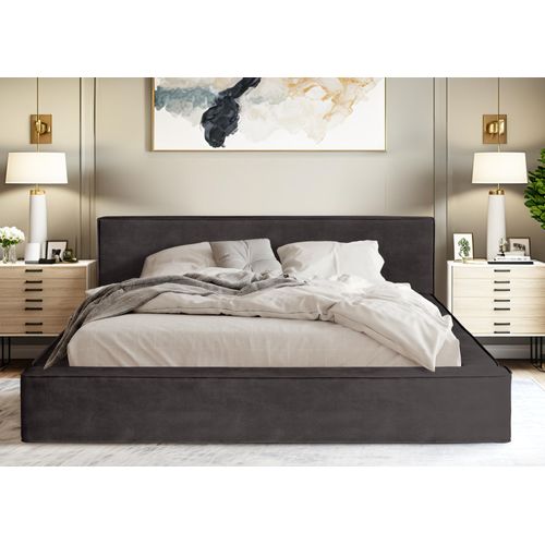 QUARTO Das Doppelbett ALMA 180/200 Macau/Anthracite Designerbett mit Bettkasten & Lattenrost (grau)
