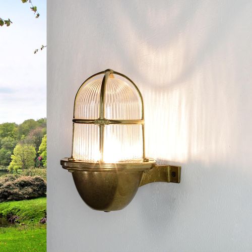 Außenleuchte Wandlampe rustikal Gitter Schirm geriffeltes Glas Echt-Messing rostfrei IP64 E27 Premium Haus Balkon