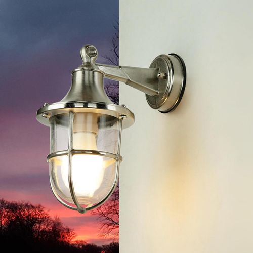 Maritime Wandleuchte Außen Nickel Echt-Messing rostfrei IP64 Terrassenlampe Hoflampe Haustür Balkon