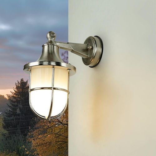 Außen Wandlampe IP64 Maritim Echt-Messing Riffelglas Außenlampe Laterne Hof Terrasse Haustür