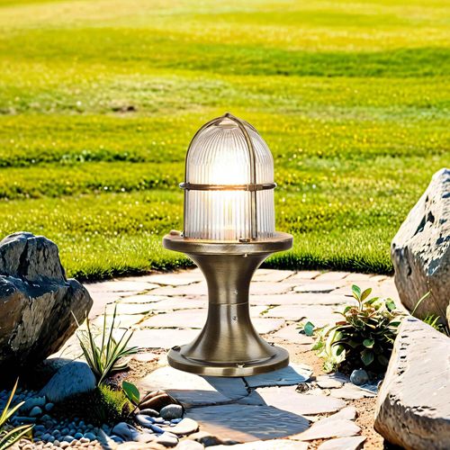 Sockelleuchte außen Messing Glas H:28cm rostfrei robust IP54 Maritim antike Terrassenlampe Garten
