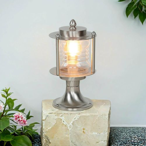 Dekorative Gartenleuchte Messing Glas in Nickel maritimes Design H:29cm kleine Wegeleuchte Außenlampe