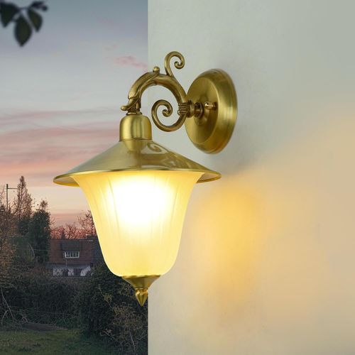 Außen Wandlampe Messing Glas rostfrei Rustikal verziert ANDROS Außenleuchte Haustür Hof Terrasse