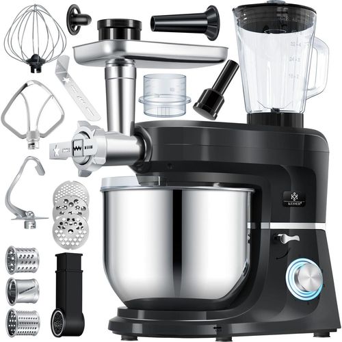 KESSER® 3 in 1 Universal Küchenmaschine K-KM 3000 mit Fleischwolf Knetmaschine Multifuntionale Rührmaschine 5,5L Schüssel mit 3 Rührwerkzeuge 1,5L Entsafter Wurst Set Pasta & Plätzchenformen