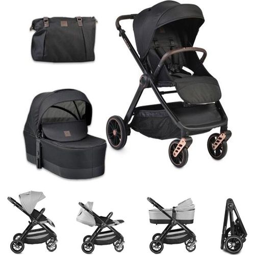 Cangaroo Kombikinderwagen Macan 2 in 1 Babywanne Sportsitz Tasche PolyurethanRäder Gurt schwarz