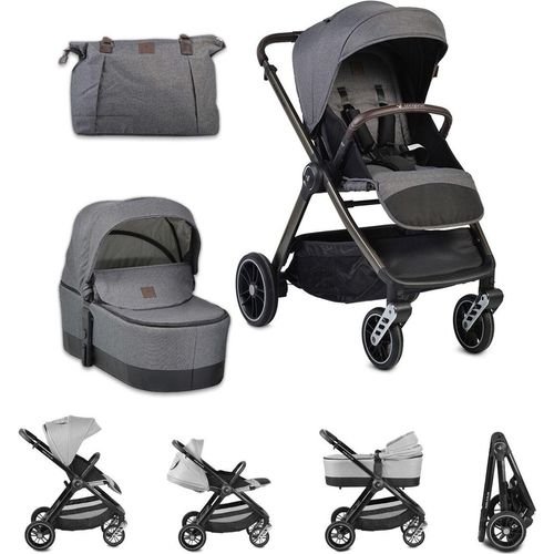 Cangaroo Kombikinderwagen Macan 2 in 1 Babywanne Sportsitz Tasche PolyurethanRäder Gurt grau