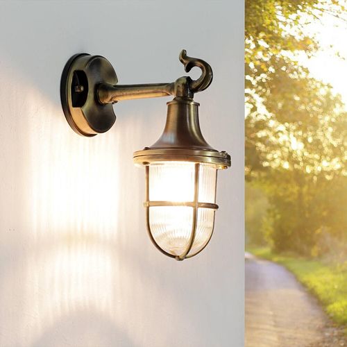 Premium Außenlampe Wand Messing echt rostfrei IP64 massiv Rillenglas Käfigschirm rustikale Wandleuchte Haus Balkon