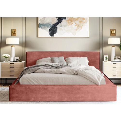 QUARTO Das Doppelbett ALMA 180/200 Macau/Coral Designerbett mit Bettkasten & Lattenrost (coral)