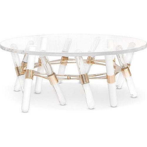 Casa Padrino Luxus Gartentisch Gold Ø 85 x H. 38,5 cm - Runder Wetterbeständiger Acryl Couchtisch - Garten Möbel - Hotel Möbel - Luxus Qualität