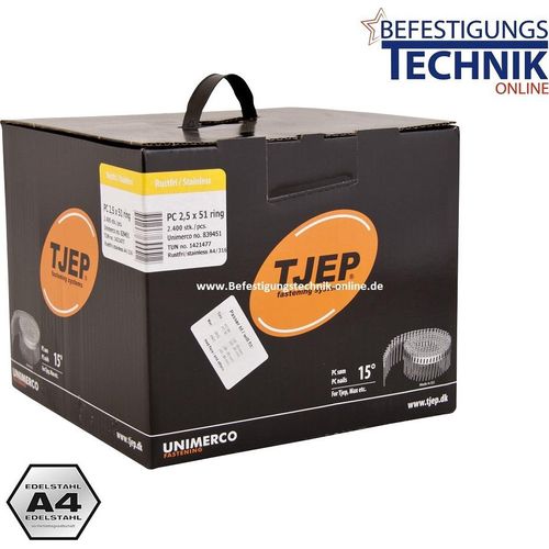PC Coilnägel 2,8x75mm Ring rostfrei A4 15° plast Linsenkopf für Coilnagler Bostitch N75C-2-E 1,6M
