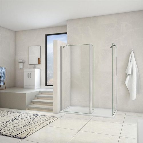 B.70x50cm H.200cm Duschabtrennung Walk in 8mm Nano Glas Badezimmer Duschwand mit Flipper Panel 40x200cm Image