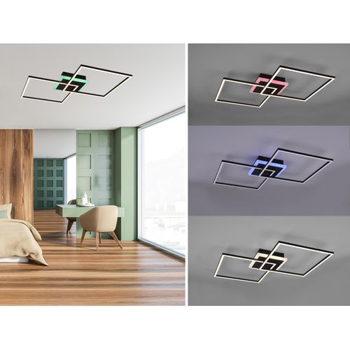 LED Deckenleuchte ARRIBO Schwarz matt 3 Stufen Dimmer, Farbwechsler, eckig 61cm