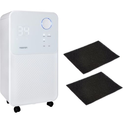 Luftentfeuchter und Luftreiniger Noaton DF 4114 + 2x Kohlefilter C2, max. 13,5 L/Tag, für Räume bis 25m²/63 m3, max 180W, Ablaufschlauch