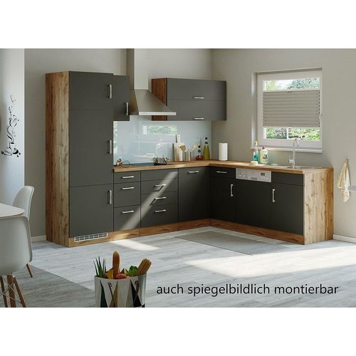 Winkel Eck Küche Sorrento in anthrazit 270 x 210 cm mit Spüle ohne Elektrogeräte