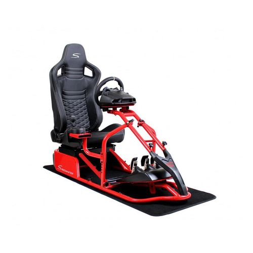 SIM Racing Cockpit Seat Pro Sim Rig ROT | Gaming Simulator Cockpit | Rennsimulator Lenkradständer Carbonfaser Optik Schwarz