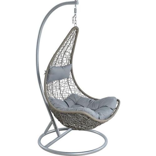 Hängesessel Polyrattan Hängekorb mit Gestell Hängestuhl Hängeschaukel Korb grau