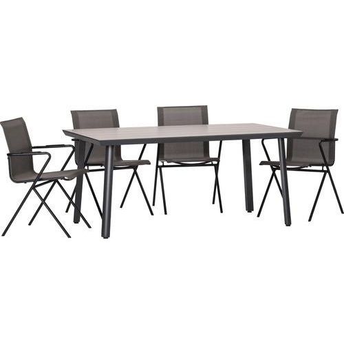 Gartenmöbelset acamp alpha tex Biarritz 4 -Sitzer bestehend aus: 4x Sessel mit Lehne, Tisch Stahl Aluminium anthrazit braun stapelbar
