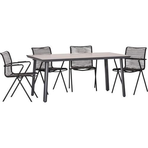 Gartenmöbelset acamp alpha rope Biarritz 4 -Sitzer bestehend aus: 4x Sessel mit Lehne, Tisch Aluminium Stahl Polyrattan anthrazit braun stapelbar