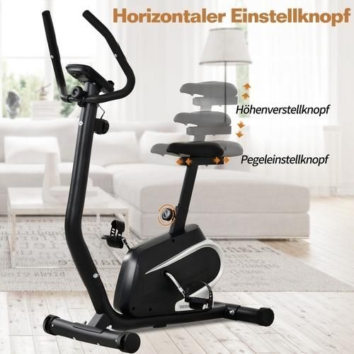 Ergometer Cardio-Fitnessfahrrad, Heimtrainer mit Pulssensoren 8-stufiger Magnetwiderstand und Sitzverstellung, Heimtrainer mit Pad-Halterung