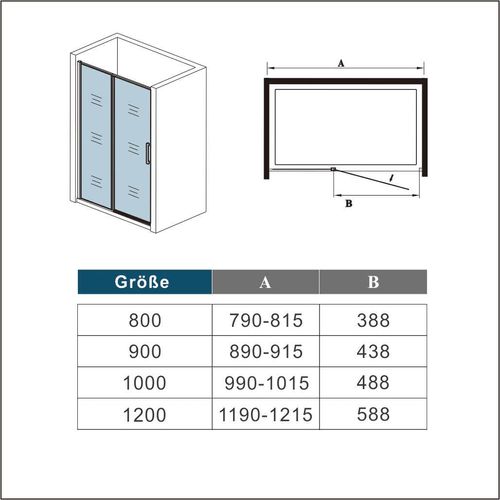 Schwarz BxH:140X185cm Duschkabine Duschwand Nischentür aus 6mm Nano Sicherheitsglas